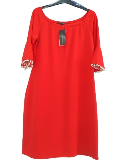 Κόκκινο Κοντό Φόρεμα με Πέρλες 021