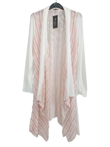 Ζακέτα με Μακριά Μανίκια Άσπρη με Ροζ Ρίγες 037